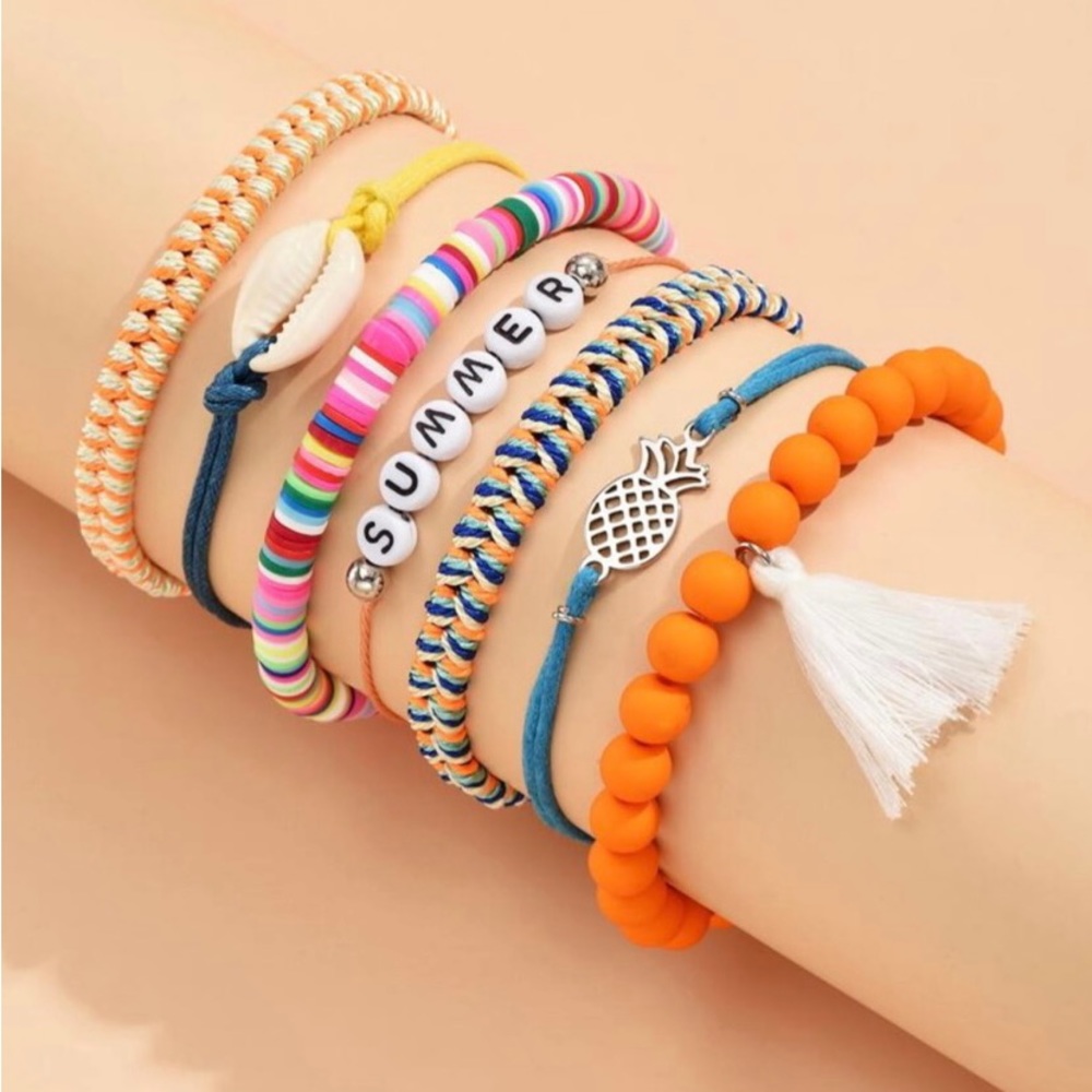 7pcs Letter Detail Bead Decor Bracelet Set - #205
